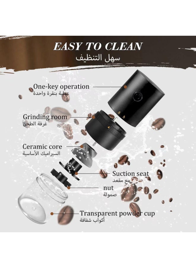 Beauenty Electric Burr Coffee Grinder,Portable Coffee Grinder with Built-in Adjustable Grind Setting With Type-C charging cable and brush (Black) - Image 3