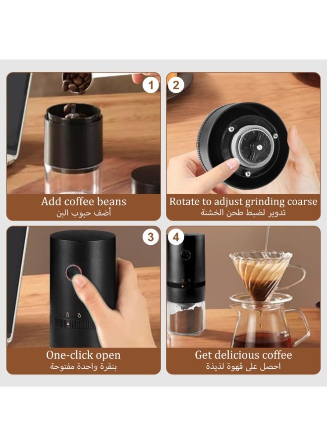 Beauenty Electric Burr Coffee Grinder,Portable Coffee Grinder with Built-in Adjustable Grind Setting With Type-C charging cable and brush (Black) - Image 4