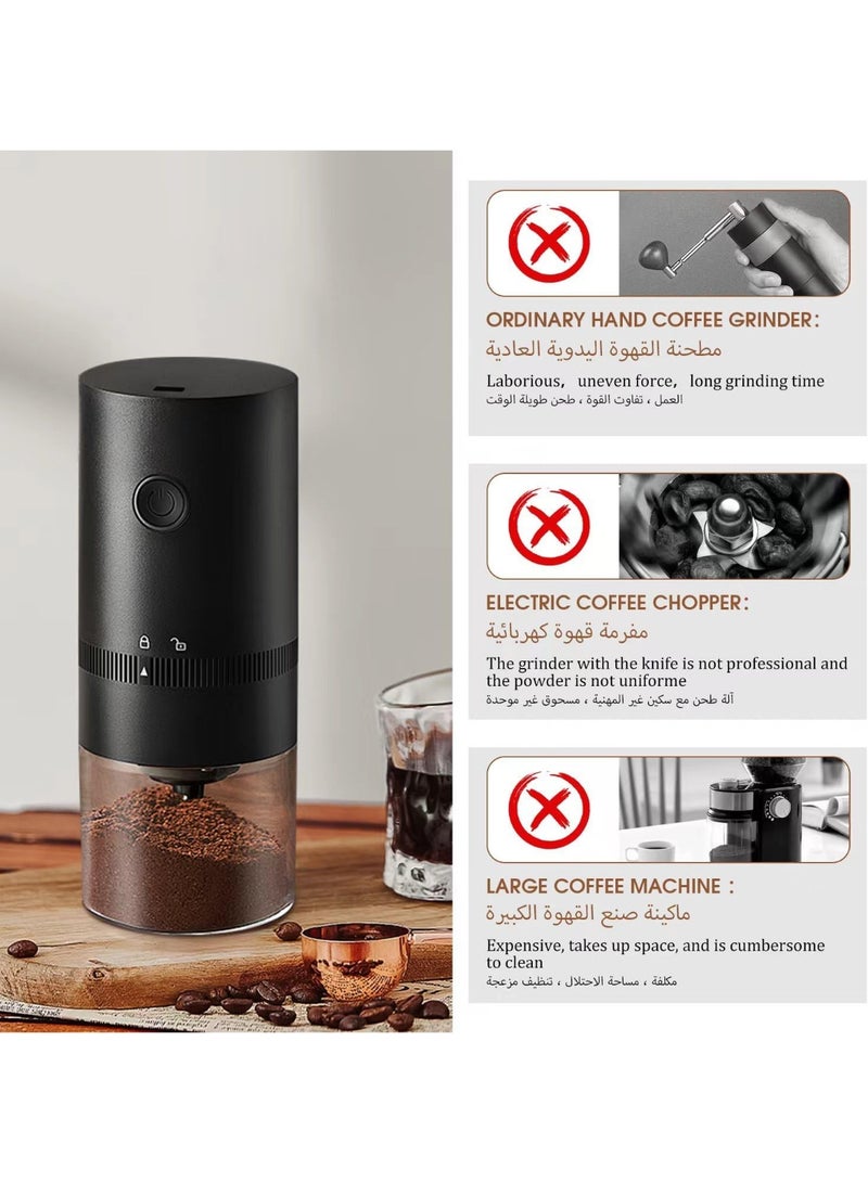Beauenty Electric Burr Coffee Grinder,Portable Coffee Grinder with Built-in Adjustable Grind Setting With Type-C charging cable and brush (Black) - Image 5