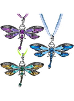 Mtlee Dragonfly Necklace 3 Pieces Bohemian Dragonfly Jewelry For Women Dragonfly Charm Pendant Colorful Enamel Vintage Ethnic Multilayer Chain(Purple, Blue, Green)  - Image 1