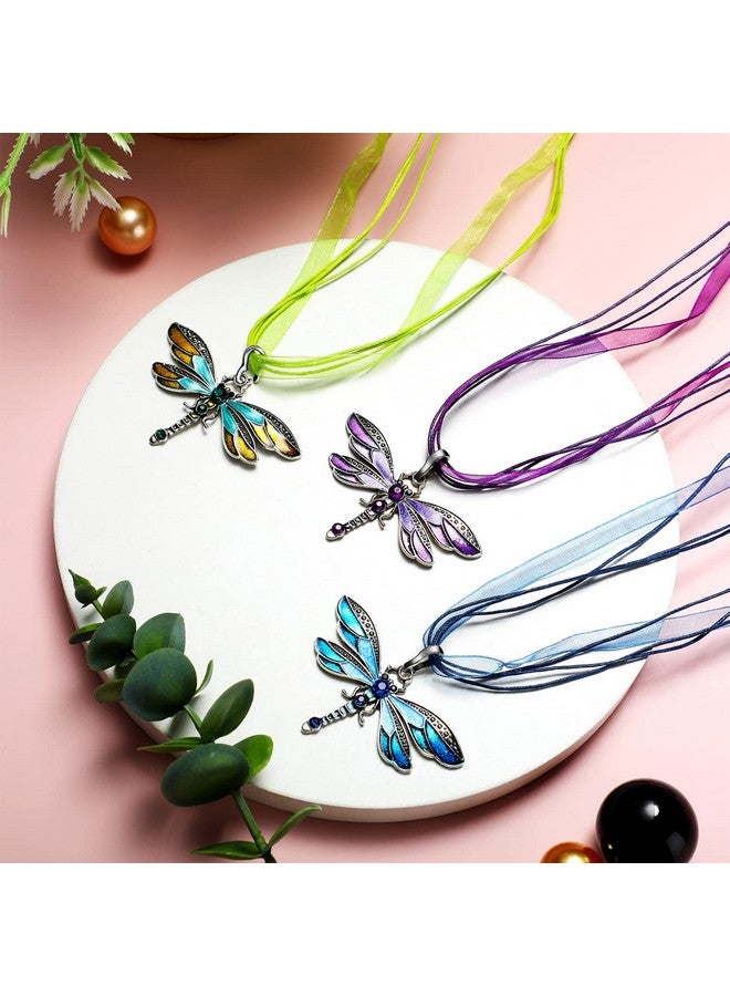Mtlee Dragonfly Necklace 3 Pieces Bohemian Dragonfly Jewelry For Women Dragonfly Charm Pendant Colorful Enamel Vintage Ethnic Multilayer Chain(Purple, Blue, Green) - Image 4
