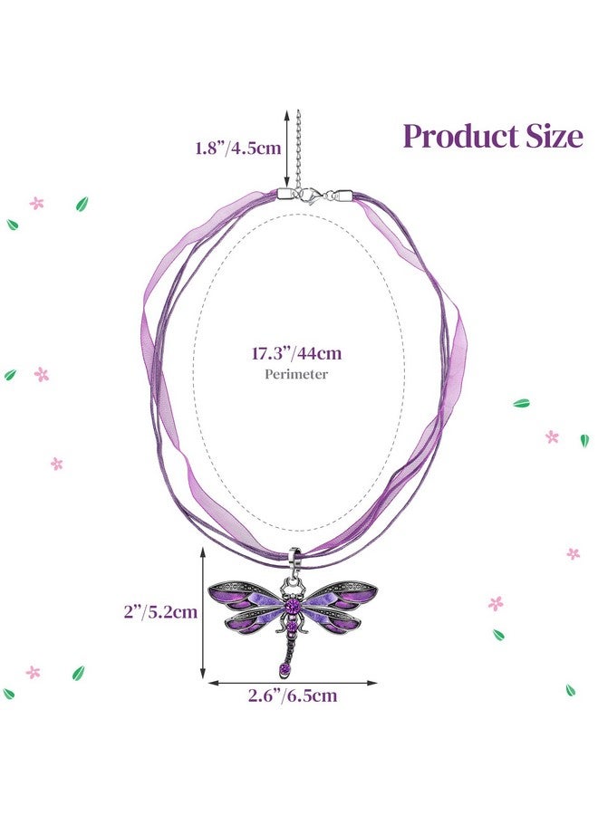 Mtlee Dragonfly Necklace 3 Pieces Bohemian Dragonfly Jewelry For Women Dragonfly Charm Pendant Colorful Enamel Vintage Ethnic Multilayer Chain(Purple, Blue, Green) - Image 2