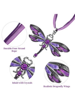 Mtlee Dragonfly Necklace 3 Pieces Bohemian Dragonfly Jewelry For Women Dragonfly Charm Pendant Colorful Enamel Vintage Ethnic Multilayer Chain(Purple, Blue, Green)  - Image 3