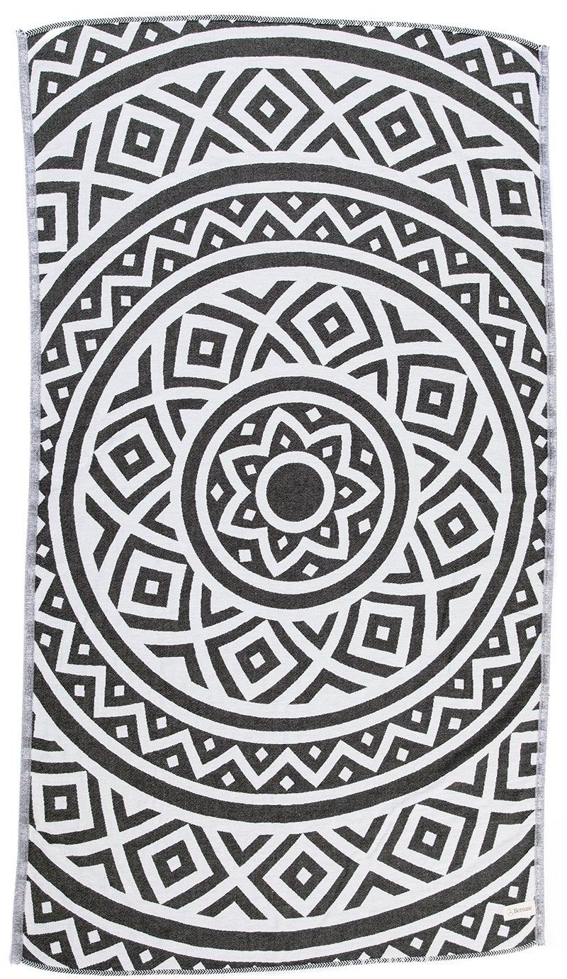 Bersuse 100% Cotton Venice Turkish Towel Beach Towel Bath Towel Dual Layer Peshtemal Beach Blanket Beach Essentials - 39x71 Inches, Black - Image 1