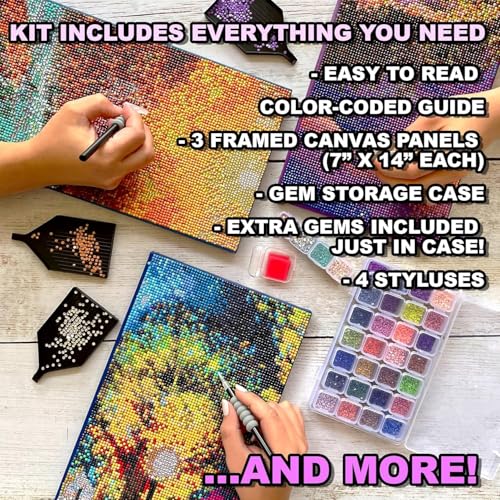 ArtSkills Diamond Painting Kit, Diamond Art Ready to Hang Framed Canvas with Storage and Accessory Kit, Highland Cow, 3 Stretched Canvas Panels, 14” x 7” Each - Image 5