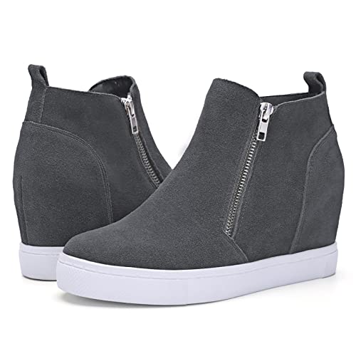 Athlefit Women's Hidden Wedge Sneakers Wedgie Sneakers Booties with Zipper Size 7.5 Grey - Image 1