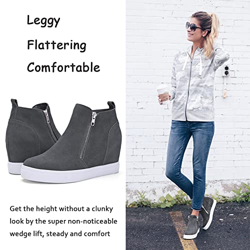 Athlefit Women's Hidden Wedge Sneakers Wedgie Sneakers Booties with Zipper Size 7.5 Grey - Image 4