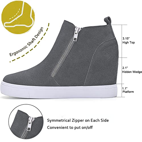 Athlefit Women's Hidden Wedge Sneakers Wedgie Sneakers Booties with Zipper Size 7.5 Grey - Image 3