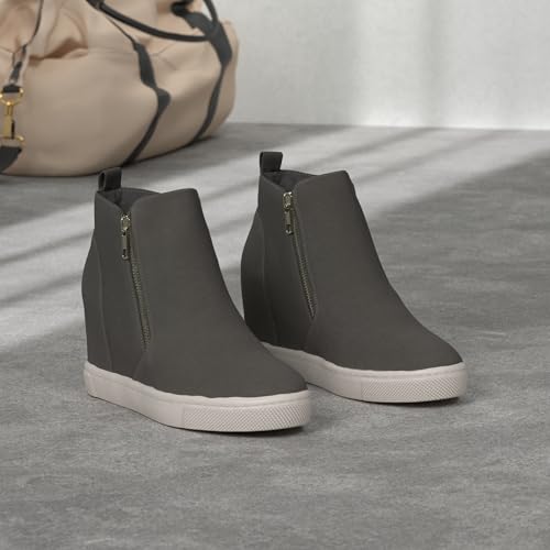Athlefit Women's Hidden Wedge Sneakers Wedgie Sneakers Booties with Zipper Size 7.5 Grey - Image 2