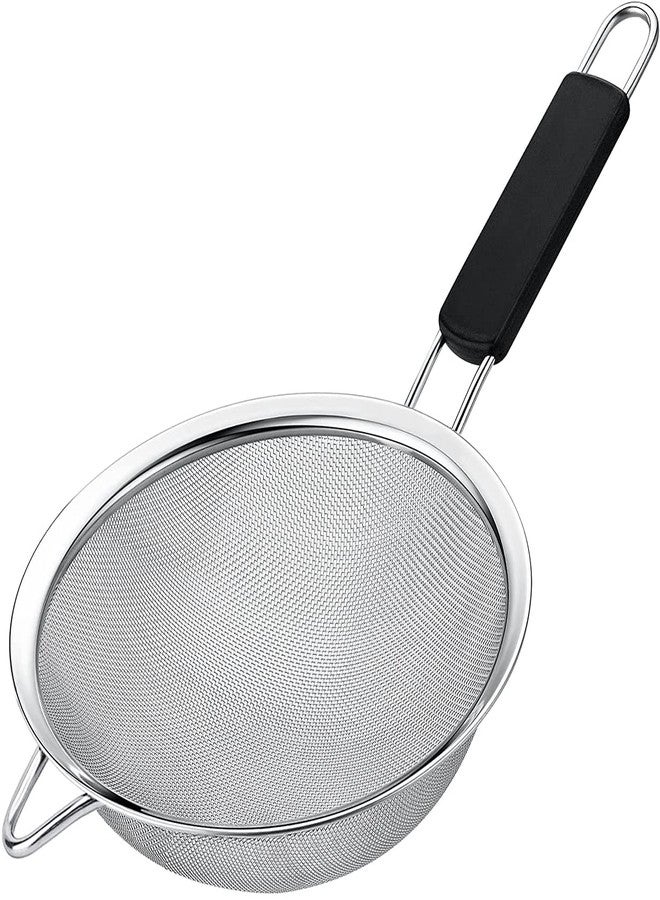 KAFOOR Fine Mesh Strainer with thermo plastic rubber handle - Sieve Fine Mesh Stainless Steel - Ideal to Sift Flour, Icing Sugar, Fruits and Vegetables (6.3 Inches) - Image 1