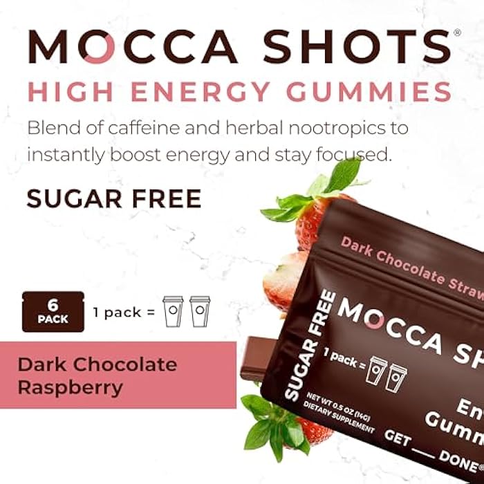 SGC Highest Concentration 100mg Caffeine per Gummy, 2 Gummies per Pack, 6-Pack Mocca Shots Sugar-Free Strawberry Plant-Based nootropic Instant Energy with Ginkgo biloba, Theobromine. - Image 3