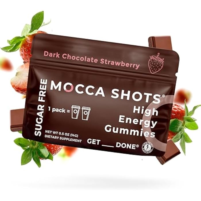 SGC Highest Concentration 100mg Caffeine per Gummy, 2 Gummies per Pack, 6-Pack Mocca Shots Sugar-Free Strawberry Plant-Based nootropic Instant Energy with Ginkgo biloba, Theobromine. - Image 1