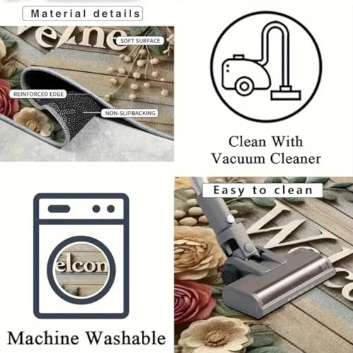 Roslen Bathroom Door Mats Non Slip Waterproof Floral Welcome Doormat for Home Entrance, Durable Front Porch Rug for Entryway, Bathroom, Balcony, Garden, Patio, Washable Mat - Image 3
