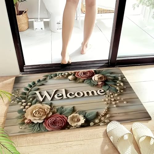 Roslen Bathroom Door Mats Non Slip Waterproof Floral Welcome Doormat for Home Entrance, Durable Front Porch Rug for Entryway, Bathroom, Balcony, Garden, Patio, Washable Mat - Image 4