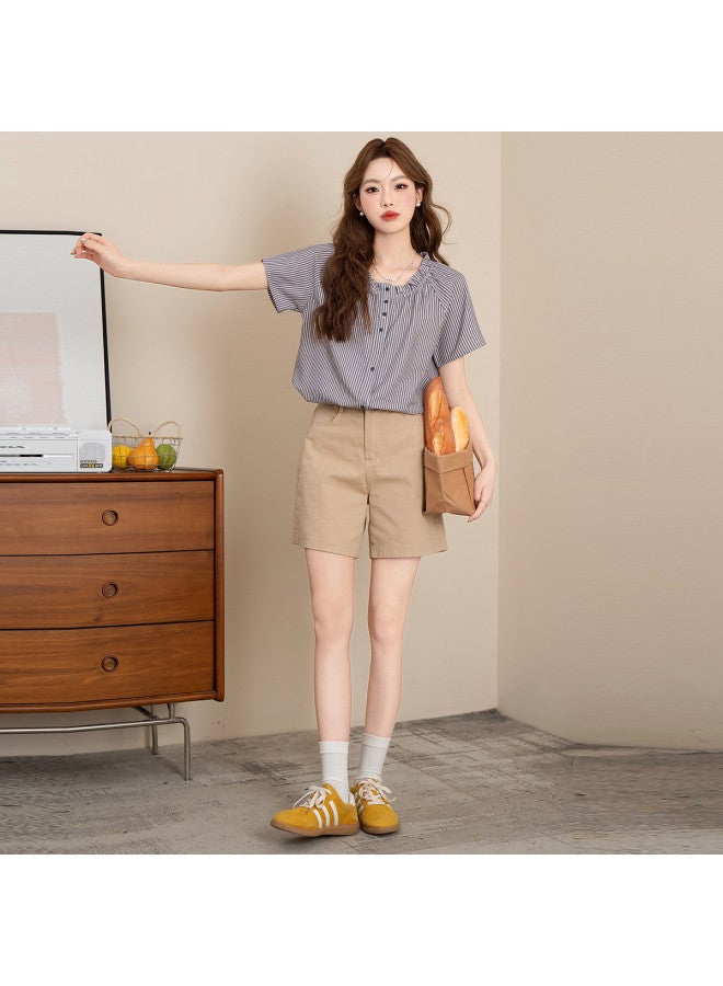 Jeanswest Retro Striped Ruffle Babydoll Short Sleeve Top - Sweet, Youthful, Loose Fit, Flattering, Comfortable, Casual & Versatile Blouse - Image 5