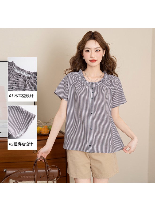 Jeanswest Retro Striped Ruffle Babydoll Short Sleeve Top - Sweet, Youthful, Loose Fit, Flattering, Comfortable, Casual & Versatile Blouse - Image 4