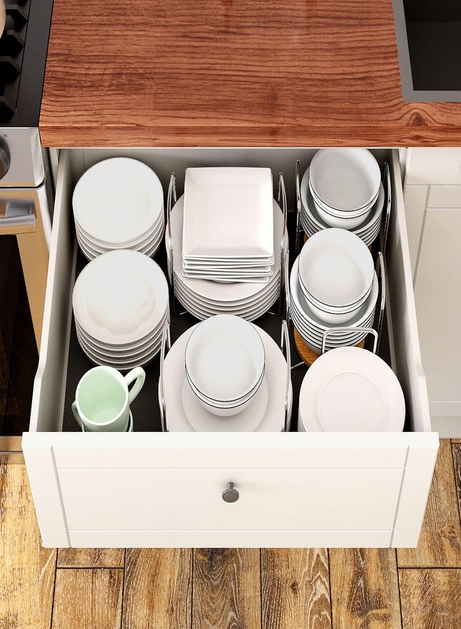 Wisuce Essentials Dish Rack for Kitchen Countertop Organizer - Bamboo Plate Organizer for Cabinet Space Saver, Adjustable Stainless Steel 304 Plate and Bowl Holder with Portable Handle for Drawer Cupboard Shelf RV - Image 3