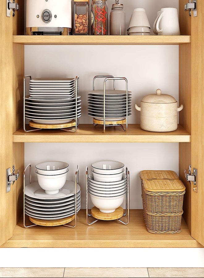 Wisuce Essentials Dish Rack for Kitchen Countertop Organizer - Bamboo Plate Organizer for Cabinet Space Saver, Adjustable Stainless Steel 304 Plate and Bowl Holder with Portable Handle for Drawer Cupboard Shelf RV - Image 5