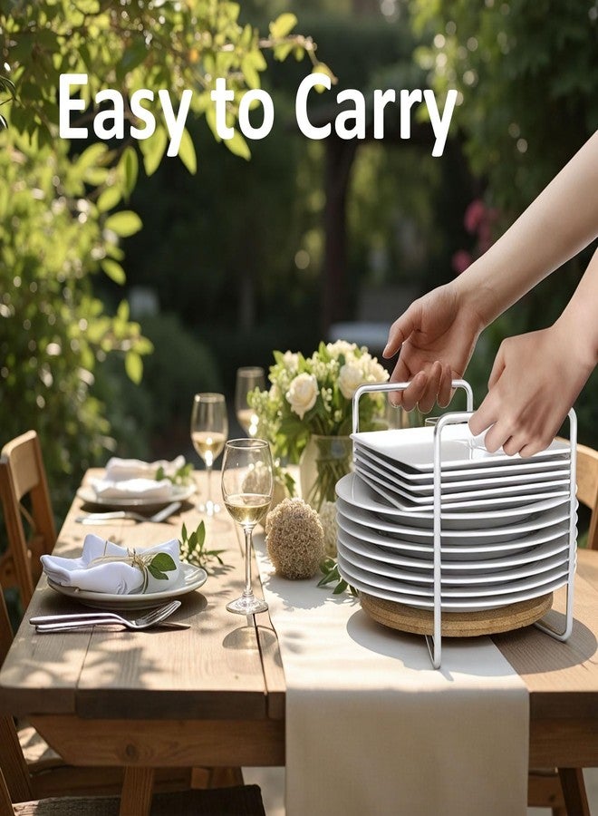 Wisuce Essentials Dish Rack for Kitchen Countertop Organizer - Bamboo Plate Organizer for Cabinet Space Saver, Adjustable Stainless Steel 304 Plate and Bowl Holder with Portable Handle for Drawer Cupboard Shelf RV - Image 4