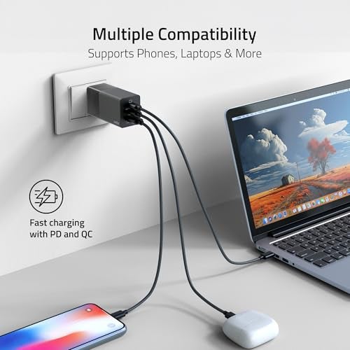 Artis 100 Watt GaN Laptop Adapter with 5 Ampere,1 Meter E-Mark Cable Included. PD+PPS 2xUSB-C Ports & QC USB-A Technology Power Adapter. Universal Compatibility for Laptops, Tablets & Smartphones. - Image 4