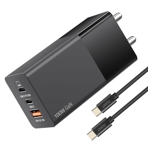 Artis 100 Watt GaN Laptop Adapter with 5 Ampere,1 Meter E-Mark Cable Included. PD+PPS 2xUSB-C Ports & QC USB-A Technology Power Adapter. Universal Compatibility for Laptops, Tablets & Smartphones. - Image 1