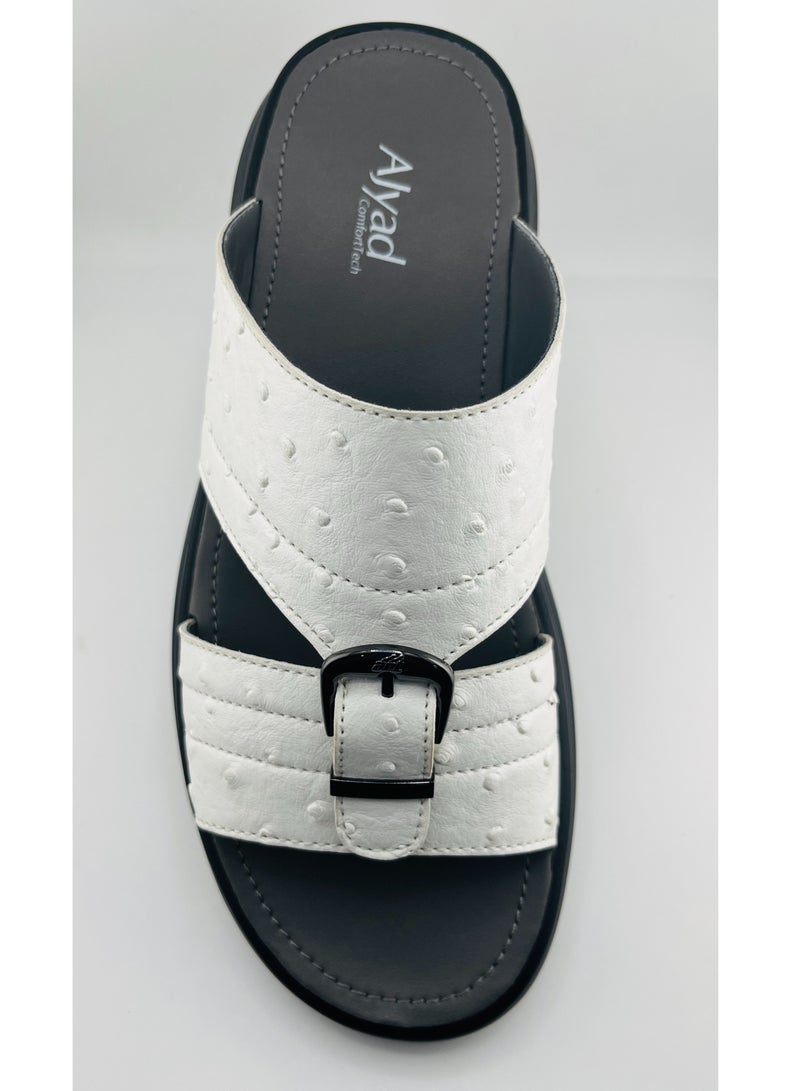 AL NAHHAM Alyad Comfort Slippers For Men | Everyday Flip Flops | Arabic Full Genuine Leather Mens Slipper Open Toe With Buckle Detail | Grey Footbed | Outdoor Arabic Sandals | Comfortable & LightWeight - Image 1