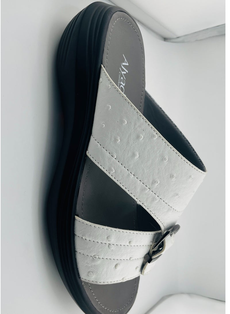 AL NAHHAM Alyad Comfort Slippers For Men | Everyday Flip Flops | Arabic Full Genuine Leather Mens Slipper Open Toe With Buckle Detail | Grey Footbed | Outdoor Arabic Sandals | Comfortable & LightWeight - Image 3