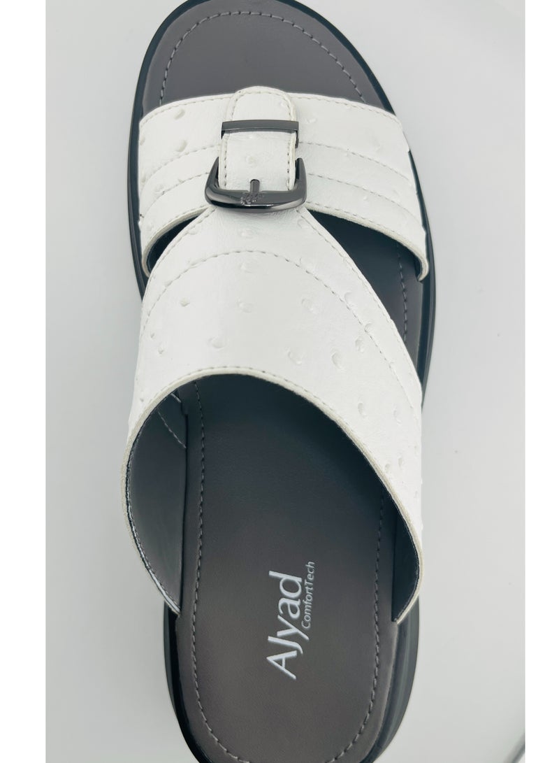 AL NAHHAM Alyad Comfort Slippers For Men | Everyday Flip Flops | Arabic Full Genuine Leather Mens Slipper Open Toe With Buckle Detail | Grey Footbed | Outdoor Arabic Sandals | Comfortable & LightWeight - Image 4