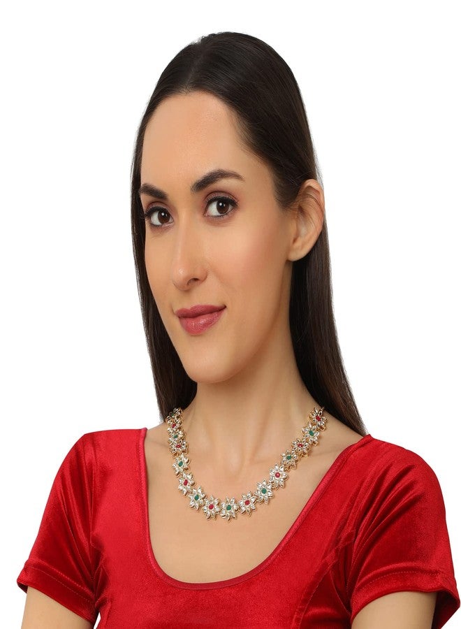 اكسيشر طقم شيشفول ماثاباتي تقليدي مطلي بالذهب للعرائس من أكسيشر | طوق رأس داميني مرصع بخرز كوندان أحمر للنساء | هدية مثالية لعيد كاروا تشاوث | مجوهرات الزفاف | (متعدد) - Image 2
