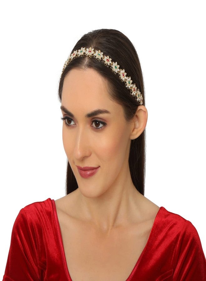 اكسيشر طقم شيشفول ماثاباتي تقليدي مطلي بالذهب للعرائس من أكسيشر | طوق رأس داميني مرصع بخرز كوندان أحمر للنساء | هدية مثالية لعيد كاروا تشاوث | مجوهرات الزفاف | (متعدد) - Image 3