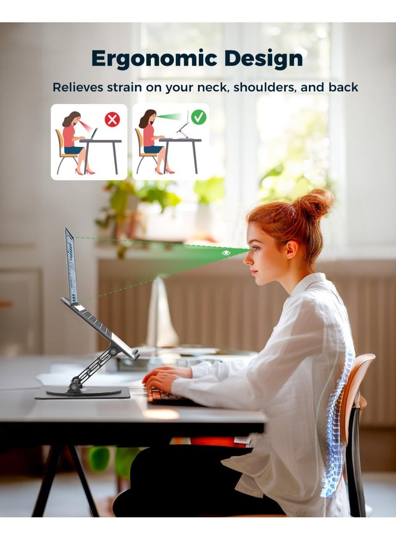 Adjustable Laptop Stand with 360° Rotating Base – Ergonomic Aluminum Laptop Stand, Portable, Fits Devices up to 15.6 inches – Compatible with MacBook Pro/Air, Dell, HP, Lenovo – Black - Image 3