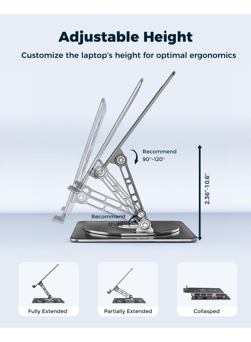 Adjustable Laptop Stand with 360° Rotating Base – Ergonomic Aluminum Laptop Stand, Portable, Fits Devices up to 15.6 inches – Compatible with MacBook Pro/Air, Dell, HP, Lenovo – Black - Image 2