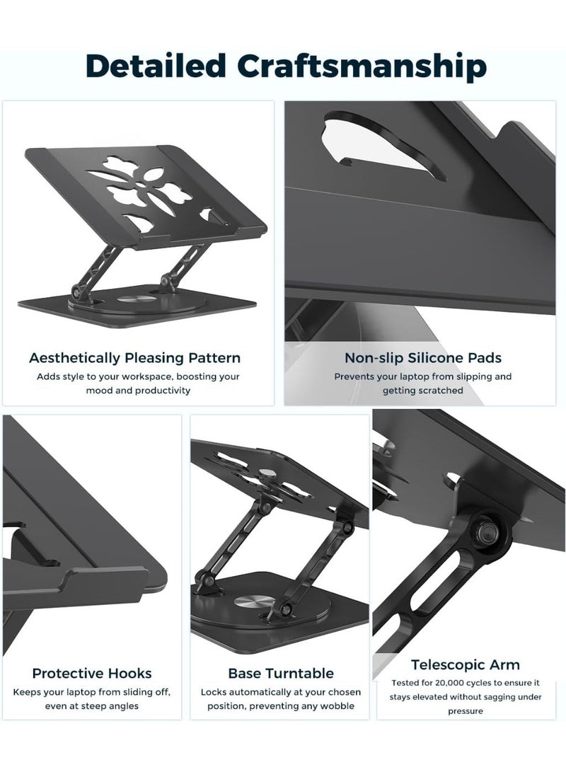 Adjustable Laptop Stand with 360° Rotating Base – Ergonomic Aluminum Laptop Stand, Portable, Fits Devices up to 15.6 inches – Compatible with MacBook Pro/Air, Dell, HP, Lenovo – Black - Image 4