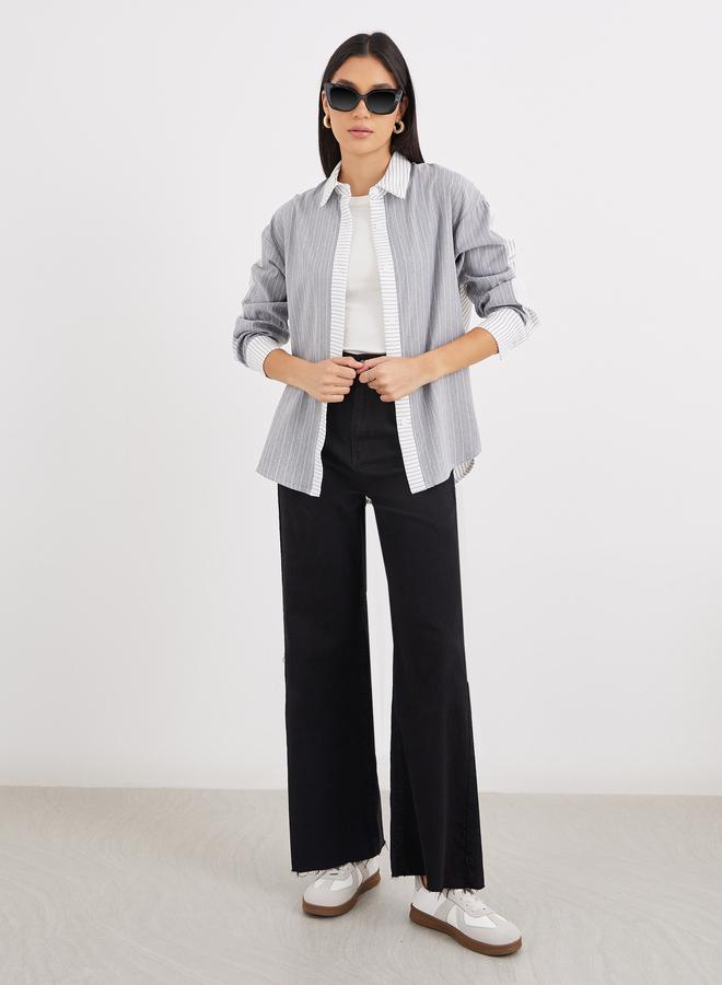 Styli Striped Grey Shirt with Spread Collar - Image 3