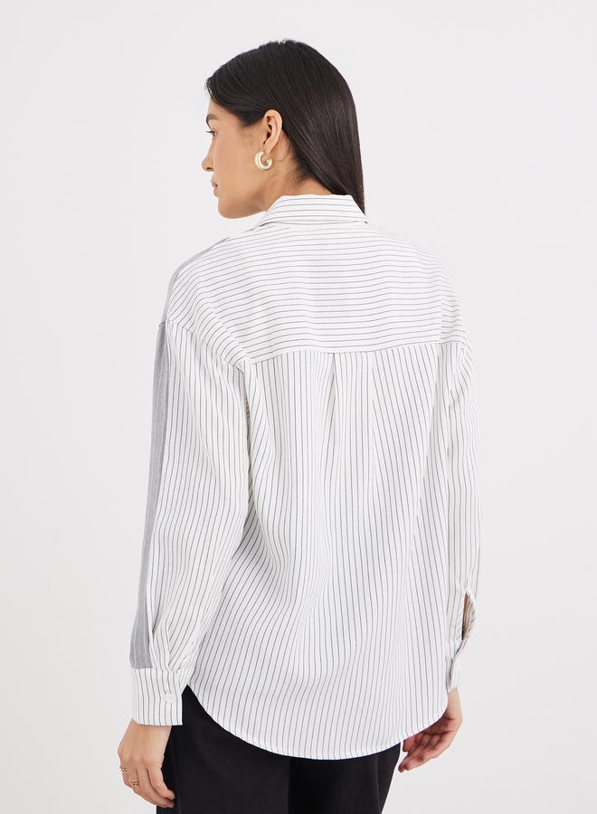 Styli Striped Grey Shirt with Spread Collar - Image 5