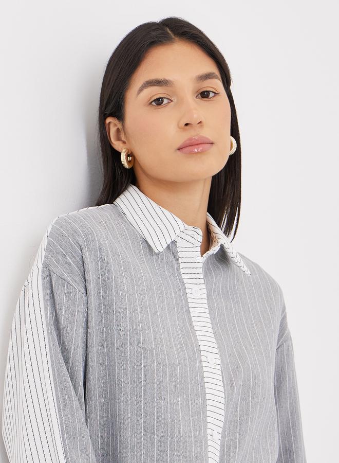 Styli Striped Grey Shirt with Spread Collar - Image 4