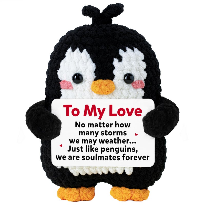 WITTSPOT Penguin Romantic Gift - Valentines Day Gifts for Him, Her, Men, Boyfriend, Girlfriend, Women, Husband, Wife - Crochet Penguin Plush Couples Gifts for Anniversary, Birthday, Christmas, Stocking Stuffer - Image 1