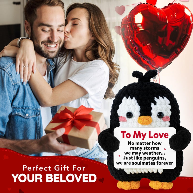 WITTSPOT Penguin Romantic Gift - Valentines Day Gifts for Him, Her, Men, Boyfriend, Girlfriend, Women, Husband, Wife - Crochet Penguin Plush Couples Gifts for Anniversary, Birthday, Christmas, Stocking Stuffer - Image 3