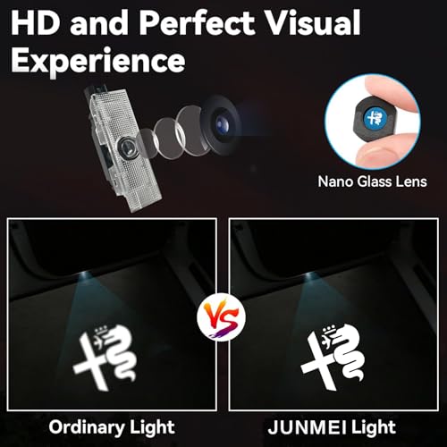 JUNMEI Door Lights Logo Projector Puddle Lights Ultra-Bright Welcome Step Light,Never Fade Puddle Lights Compatible with Alfa Romeo Giulia 952 Stelvio 949 Tonale Giulietta Accessories (White Logo) - Image 2