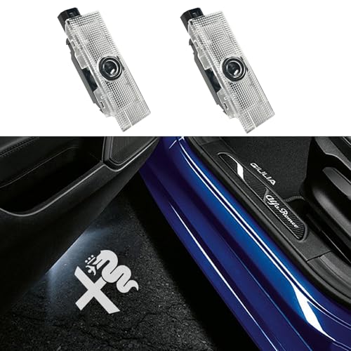 JUNMEI Door Lights Logo Projector Puddle Lights Ultra-Bright Welcome Step Light,Never Fade Puddle Lights Compatible with Alfa Romeo Giulia 952 Stelvio 949 Tonale Giulietta Accessories (White Logo) - Image 1