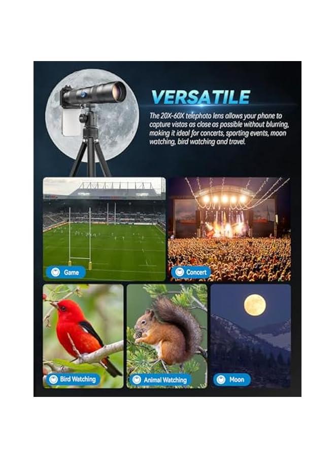 آبيكسل Evil Eye 20-60X Zoom Telephoto Lens, High Power HD Telephoto Phone Lens with Tripod and Universal Phone Clip for iPhone 16/15/14/13 Series, Samsung, Android Phone and Most Smartphone - Image 4