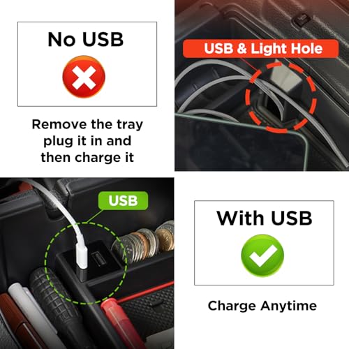 DrCarNow Upgrade Center Console Organizer Tray for Jeep Wrangler JL/JLU 2018-2026 with USB Power Port, Custom Fit for Jeep Gladiator JT Truck 2020-2026 Insert Armrest Tray Accessories (Not for JK/JKU) - Image 2