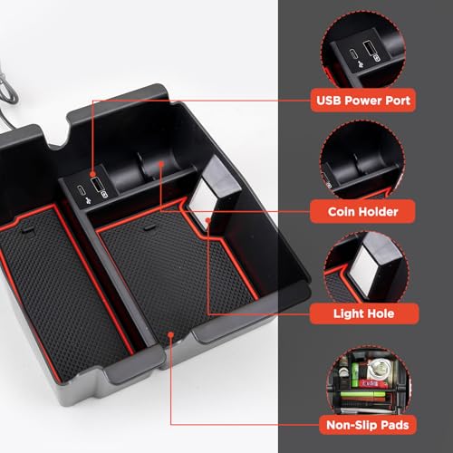 DrCarNow Upgrade Center Console Organizer Tray for Jeep Wrangler JL/JLU 2018-2026 with USB Power Port, Custom Fit for Jeep Gladiator JT Truck 2020-2026 Insert Armrest Tray Accessories (Not for JK/JKU) - Image 4