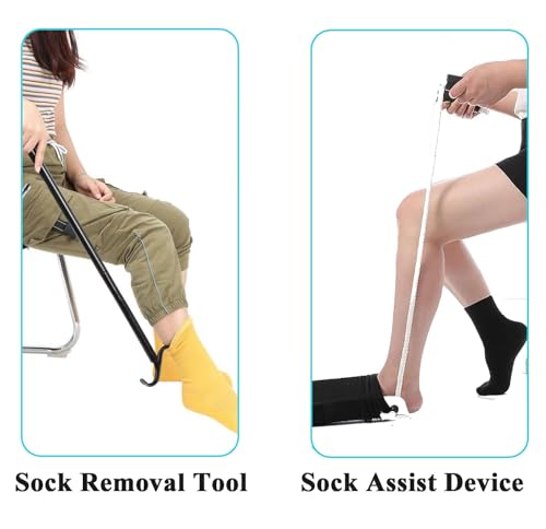 JFMkaer Sock Aid Device for Seniors Kit (Sock Aide and Dressing Stick) - Sock Helpers to Put on Your Socks No Bending - 35" Adjustable Extended Shoe Horn & Sock Puller Aid Easy On and Off - Image 2