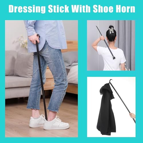JFMkaer Sock Aid Device for Seniors Kit (Sock Aide and Dressing Stick) - Sock Helpers to Put on Your Socks No Bending - 35" Adjustable Extended Shoe Horn & Sock Puller Aid Easy On and Off - Image 4