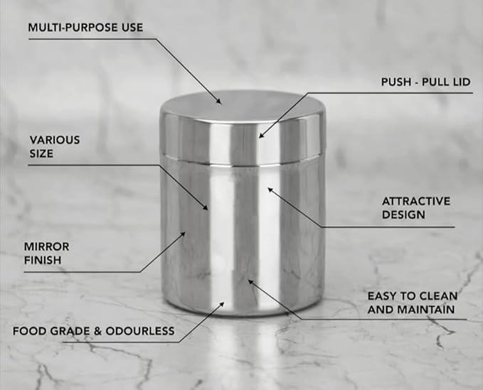 STEEPLE Stainless Steel Storage Containers Set | Airtight & Food-Grade Jars for Kitchen | Multipurpose Steel Dabba for Dry Fruits, Spices, Pulses & Grains - 800ml (Pack of 6) Capacity - 500gms Approx - Image 5