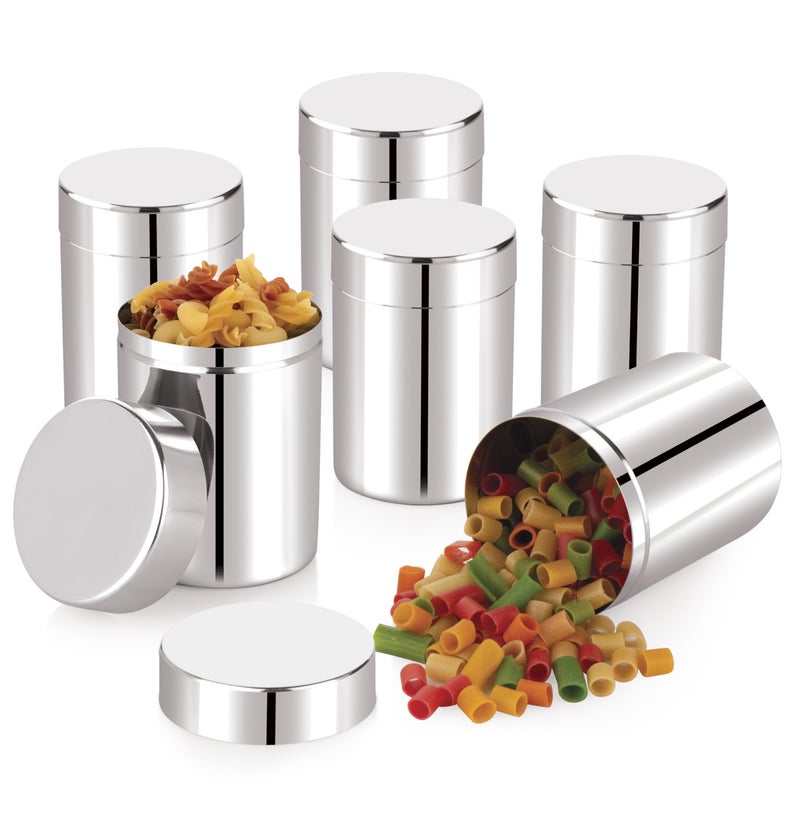 STEEPLE Stainless Steel Storage Containers Set | Airtight & Food-Grade Jars for Kitchen | Multipurpose Steel Dabba for Dry Fruits, Spices, Pulses & Grains - 800ml (Pack of 6) Capacity - 500gms Approx - Image 1