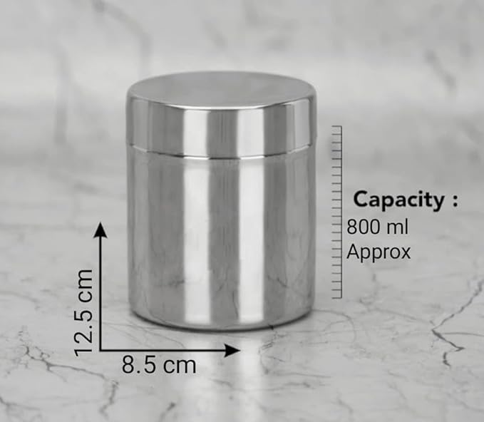 STEEPLE Stainless Steel Storage Containers Set | Airtight & Food-Grade Jars for Kitchen | Multipurpose Steel Dabba for Dry Fruits, Spices, Pulses & Grains - 800ml (Pack of 6) Capacity - 500gms Approx - Image 3