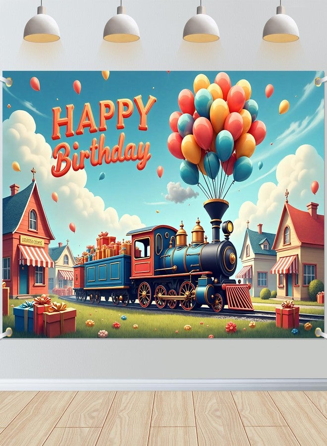 Wayyogh Train Happy Birthday Party Decorations Banner Traffic Train Backdrop Photography Background for Boys Girls Kids Birthday Party Newborn Baby Shower Train Themed Party Favor Supplies Photo Props - Image 1