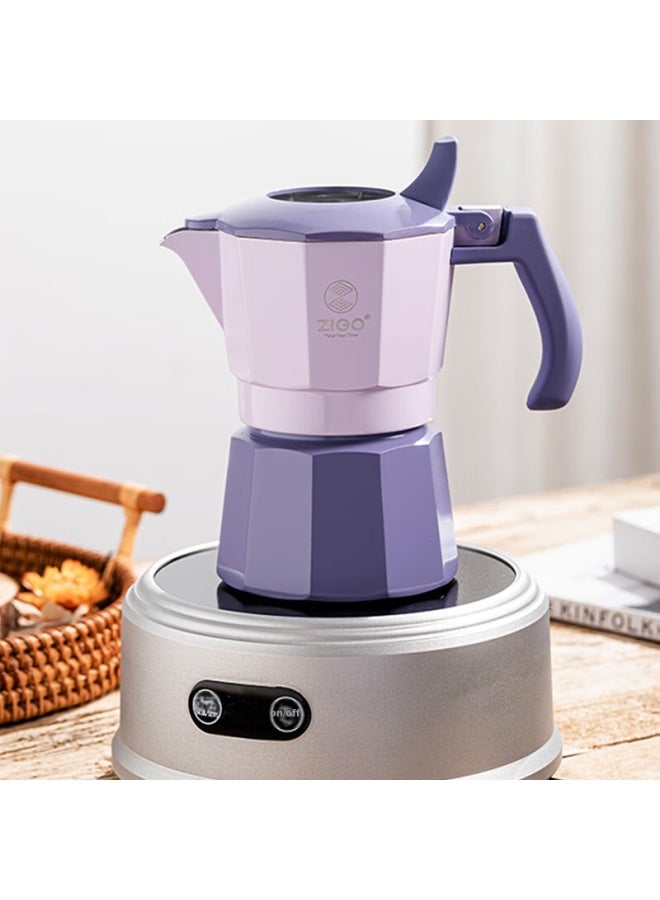 Zigo Dual-valve Moka Pot Coffee Maker For Home Use, Italian-style Coffee Pot , Dual-valve 2-cup Capacity, Long Flower Blue - Image 3